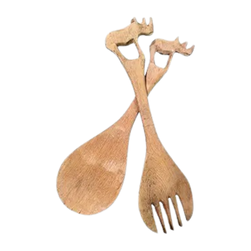 Handcrafted Kenyan Ebony Wood Salad Servers (20cm)