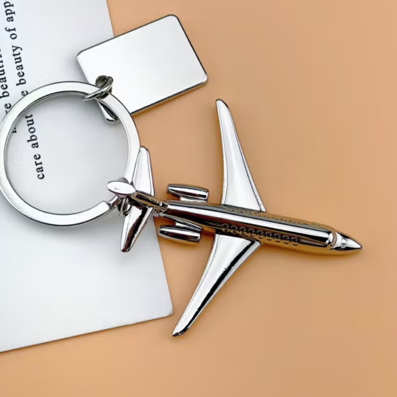 Airplane Keychain, Metal Keyring with Airplane and Blank Tag, Metal Fighter Jet Plane Keyring, Keychain for Airplane Lovers