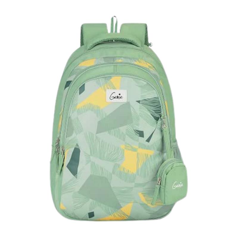 Genie Sage Backpack for Women, 19" Bags for Girls, Water Resistant and Lightweight, 3 Compartment Bag with Happy Pouch, 36 Liters, Nylon Twill, Ash Green