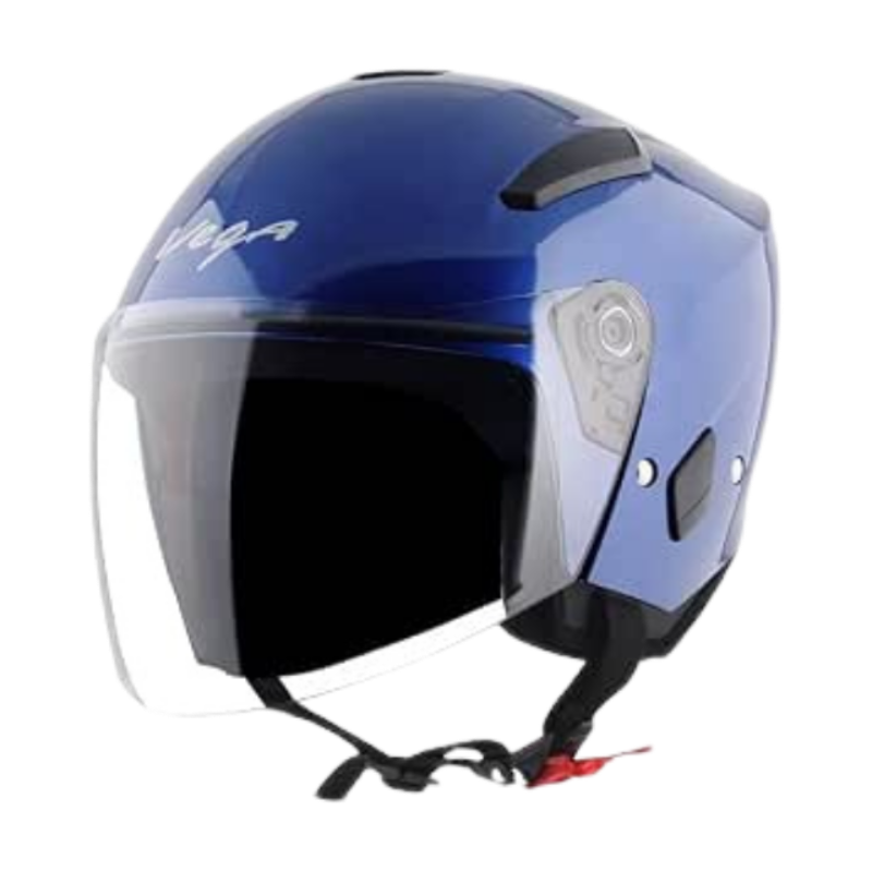 Vega Orion Gloss Finish Open Face Helmet for Men and Women with Clear Visor-Blue-L