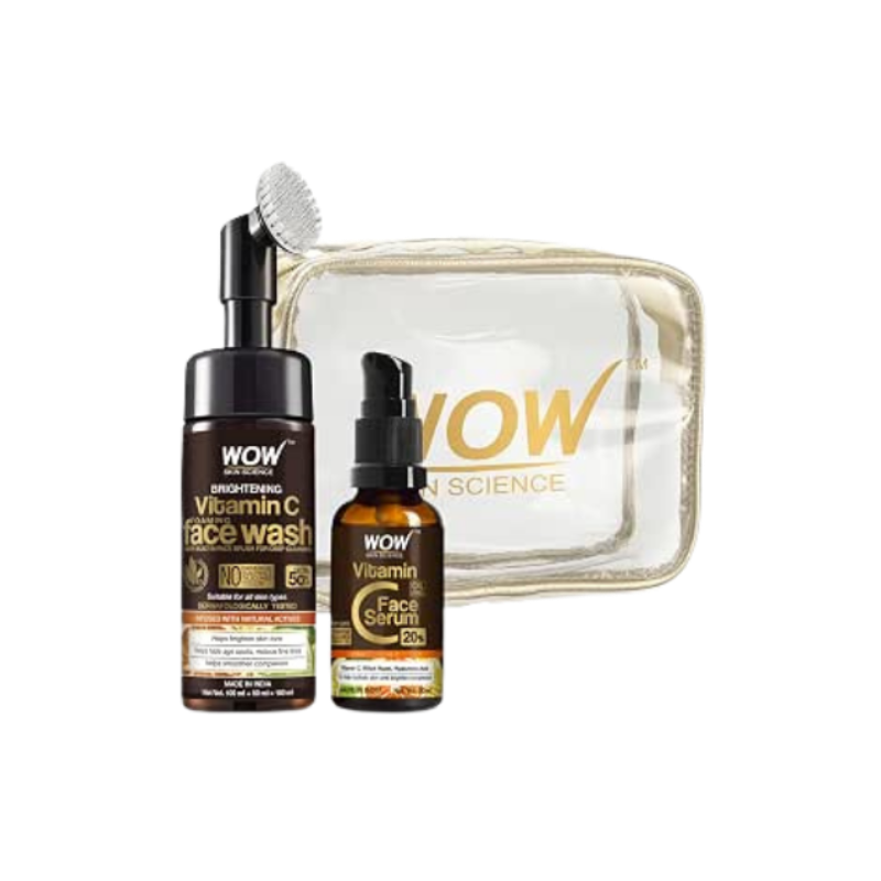 WOW Skin Science Brightening Vitamin C Foaming Face Wash Built-In Brush with Vitamin C Face Serum Kit - No Parabens, Sulphates, Silicones - Net Vol 180mL