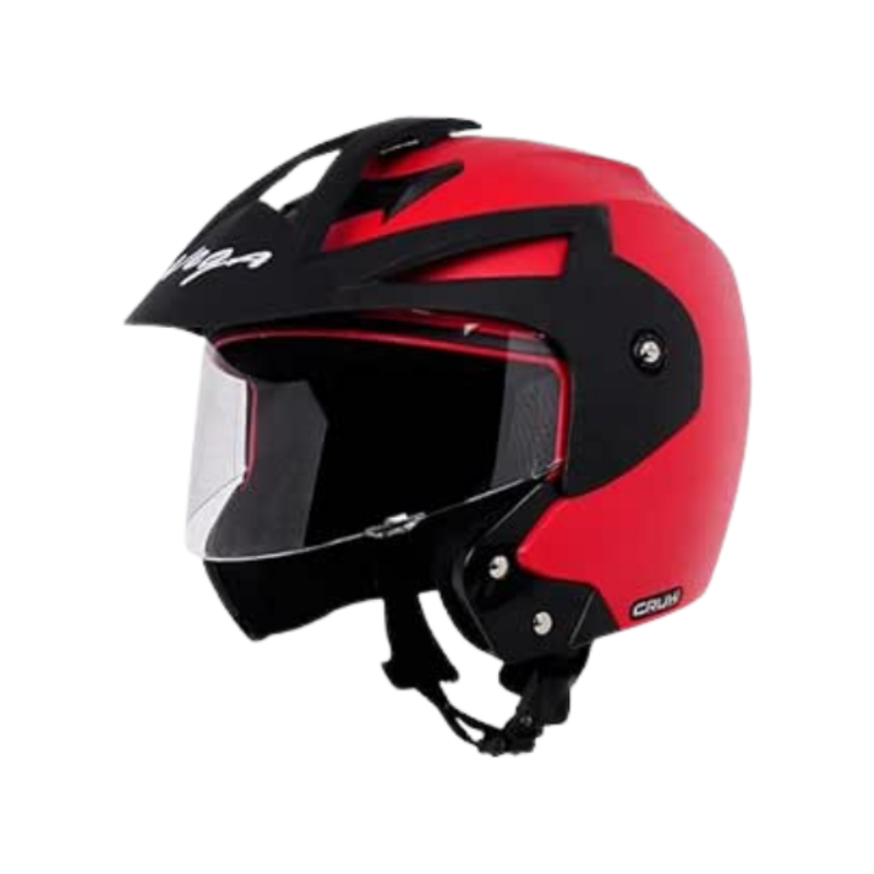 Vega Crux Open Face Motorcycle Helmet, Red Black, Safety Gear for Biking