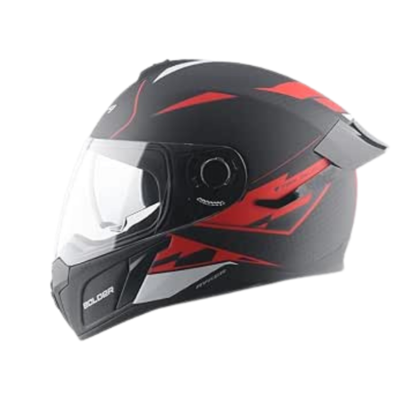 Vega Ryker Bolder Matt Finish Full Face Dual Visor Helmet for Men and Women Outer Clear Visor and Inner Smoke Sun Visor(Dull Black Red, Size:L)