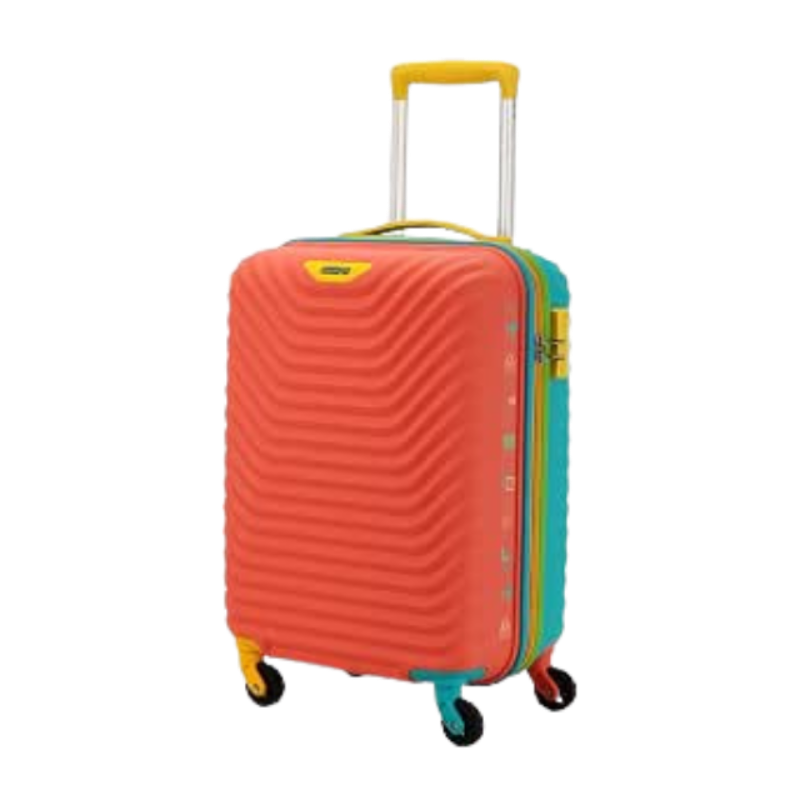 American Tourister Trolley Bag for Travel|Splash 55 Cms Polycarbonate Hardsided Small Cabin Luggage Bag|Speed_Wheel 8 Wheel Suitcase for Travel|Trolley Bag for Travelling, Coral/Teal