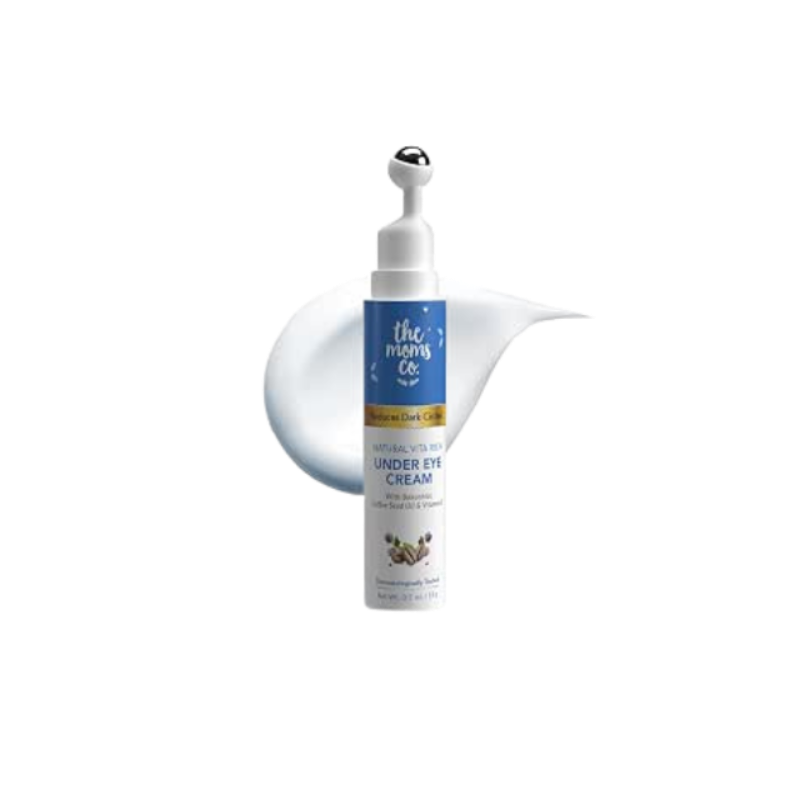 the Moms Co. Natural Vita Rich Under Eye Cream with Roller to Reduce Dark Circles, Puffiness and Fine Lines with Chia Seed Oil, Coffee Oil, Vitamins E and B3 (15 g/0.5 oz)