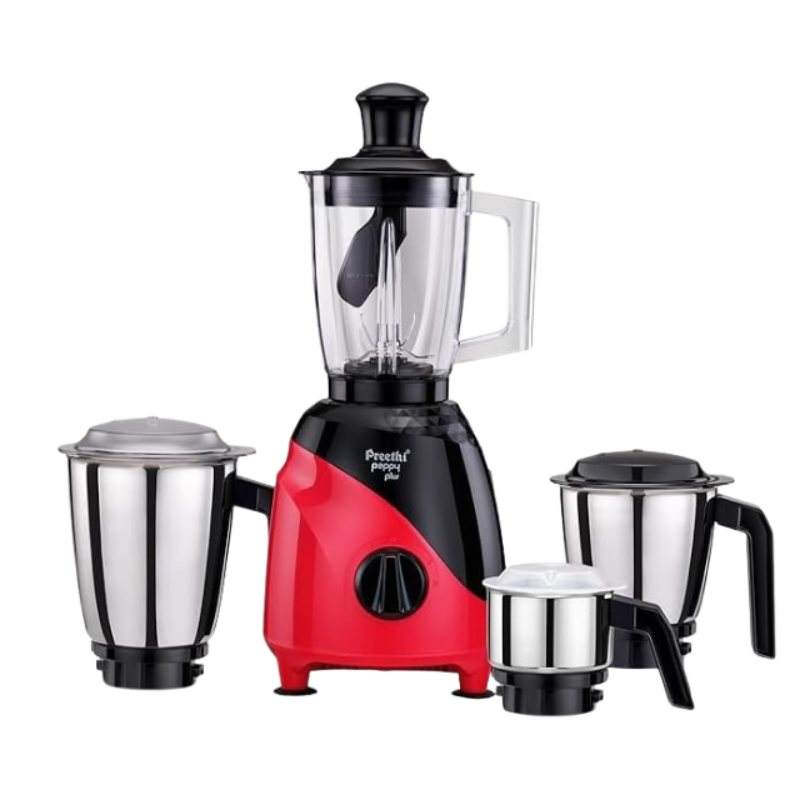 Preethi Peppy Plus MG-246 Mixer Grinder, 750 watt, Red-Black, 4 Jars - Super Food Jar with Texture Builder Including 5 Years Free Service With Life Long Service Support Standard