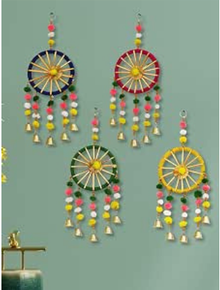 JH Gallery Handmade Colorful Wall Decor and Door Hangings for Home Decoration, Festive Decoration, Balcony, Room, Temple Decoration, Pooja Room Decoration, Decorative Hanging Items, Pack of 4