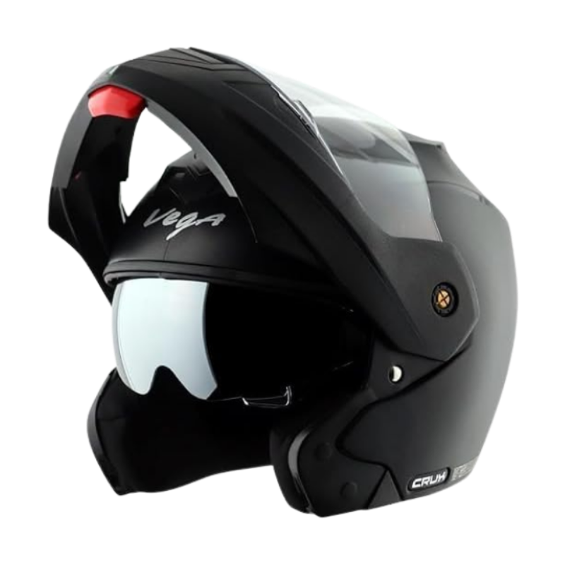 VEGA Crux Dual Visor Flip Up Motorcycling Helmet Black-L, Large
