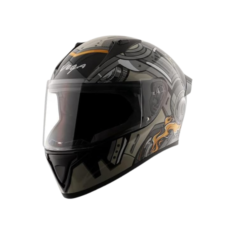 Vega Bolt Superhero ISI and DOT Certified Glossy Finish Full Face Helmet for Men with Clear Visor- Black Grey, Size: L(59-60 cm)