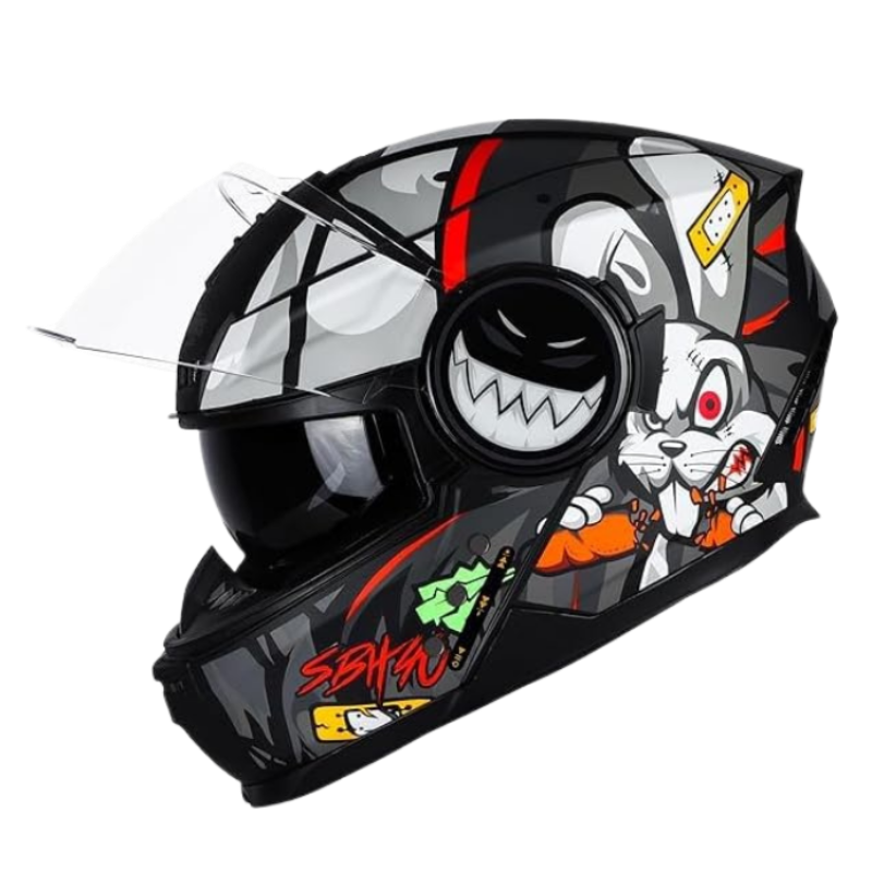 Steelbird Crazy Doe Bluetooth Full Face ISI Certified Motorcycling Helmet for Men with Inner Smoke Sun Shield | SBH-40 7Wings (Large 600 MM, Glossy Black Grey)