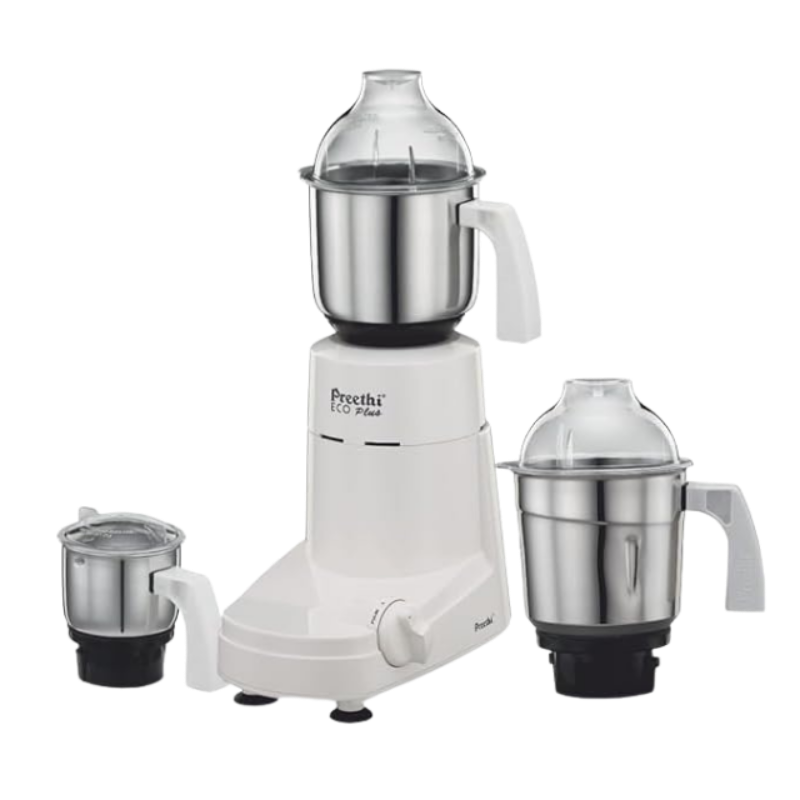 Preethi Eco Plus 550W Mixer Grinder, White Including 5 Years Free Service With Life Long Service Support