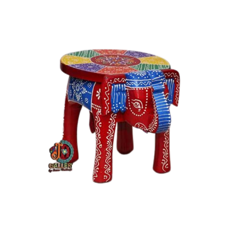 JH Gallery Handcrafted and Emboss Painted Colorful Wood Elephant Shape Garden Table (8 Inches Height, Red)