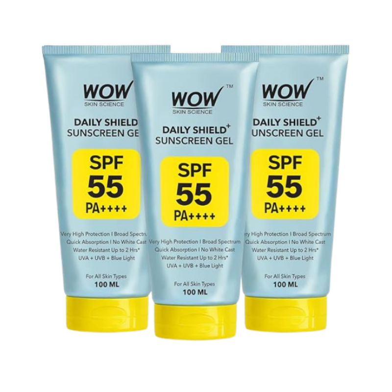 WOW Skin Science Sunscreen SPF 55 PA+++ Matte Finish | Broad Spectrum UVA & UVB Protection | No White Cast | No Parabens, Silicones | All Skin Types | For Women & Men- 100ml | Pack of 3