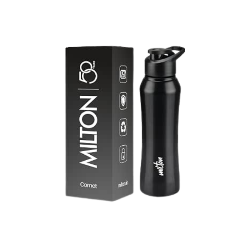MILTON Comet 1000 Stainless Steel Water Bottle 980 ml Single Walled, ISI Certified I Leak Proof Lid, Rust Proof I For School, Office, Gym I Black