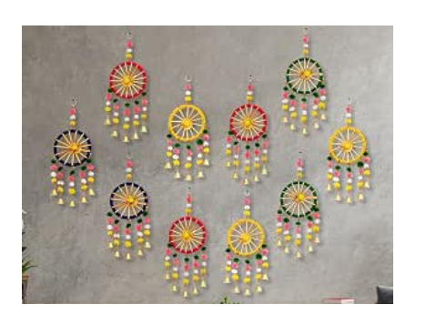 JH Gallery Handmade Colorful Wall/Door Hangings for Home Decoration (Pack of 10) Multicolor