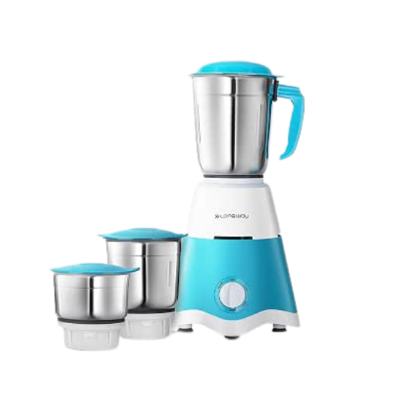 Longway Super Dlx Mixer Grinder | 500 Watt Powerful Motor | 3 Jars for Grinding, Mixing, Juicing | 2 Year Warranty (Blue & White, 3 Jars)
