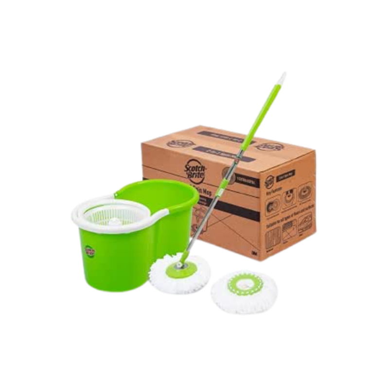 Scotch-Brite 2-in-1 Bucket Spin Mop (Green 2 Refills), 4 Pcs