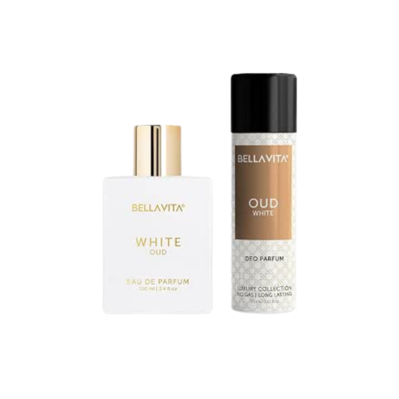 Bella Vita Luxury Oud Combo For Men & Women, Pack Of 2 Premium Long Lasting Fragrance Scent - White Oud Edp 100 Ml & Oud White Body Parfum Deodorant 150 Ml - Sprays For Women