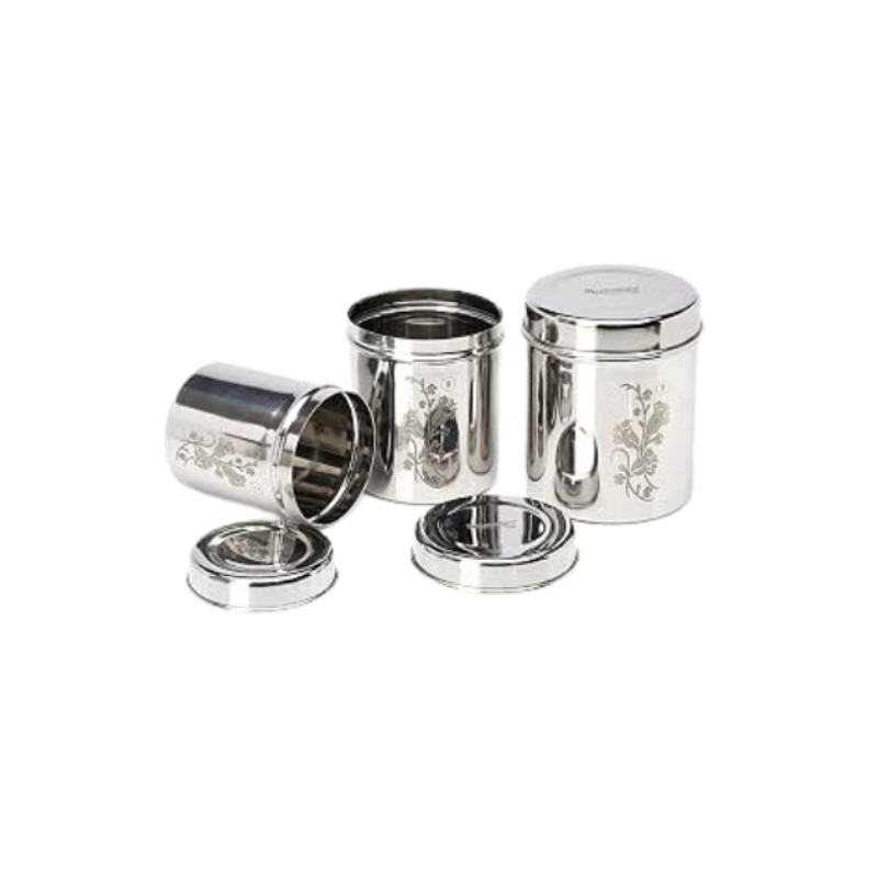 Sumeet Designer Stainless Steel Vertical Canisters/Ubha Dabba/Storage Containers Set of 3Pc (400ml,500ml,750ml), Silver