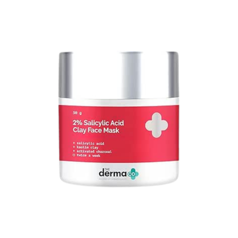 The Derma Co 2% Salicylic Acid Clay Mask with Activated Charcoal for Blemish-Prone Skin For Skin Tone & Texture, Oil Control, Exfoliating Formula, Deep Cleansing Skincare Treatment| Men & Women, 50g