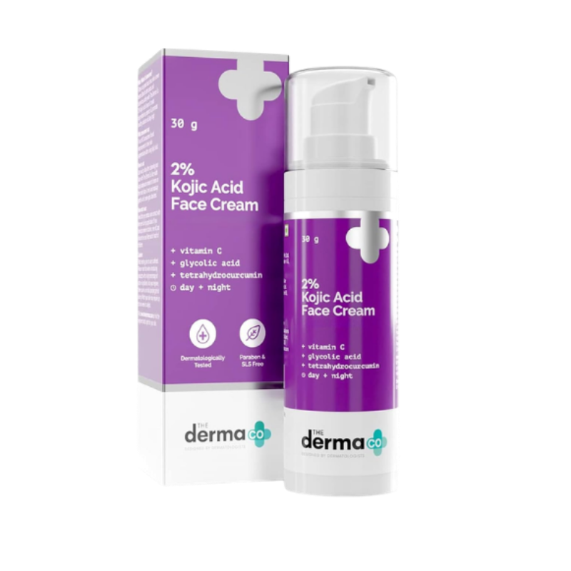 The Derma Co 2% Kojic Acid Cream for Pigmentation, Dark Spots & Uneven Skin Tone | With Vitamin C, Niacinamide & Kojic Acid | For Acne-Prone, Blemish-Prone, Normal & Combination Skin – 30g | Face cream formulated with Vitamin C and Glycolic Acid