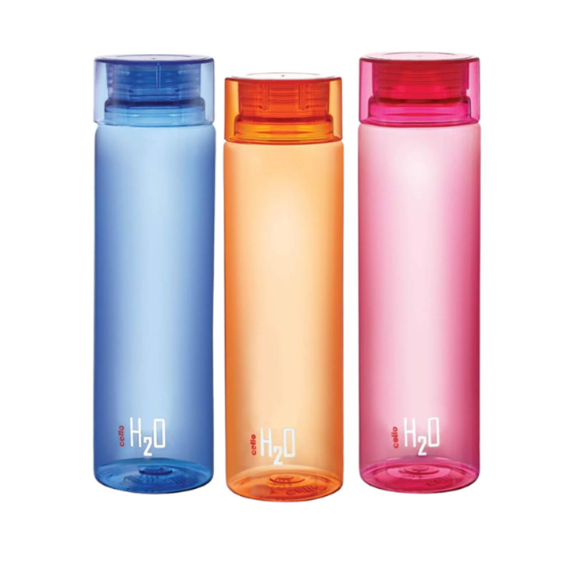 Cello H2O Plastic Bottle , 1 L, Set of 3, Colour May Vary, Multicolour