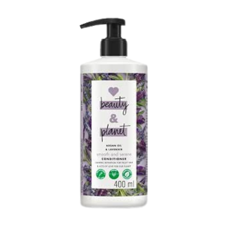 Love Beauty And Planet & Natural Argan Oil & Lavender Smoothening Conditioner, Relaxes Frizzy, Dry & Curly Hair, No Parabens, No Silicones, 400 ml
