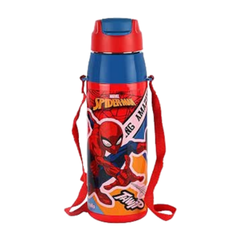 CELLO Puro Steel-X Hydra Kid 600 Water Bottle | PU Insulation | School Bottle | Picnic Bottle | Cold Insulation | Leak Proof | Kids Bottle | Easy to Carry | Spiderman Print | 520ml | Red