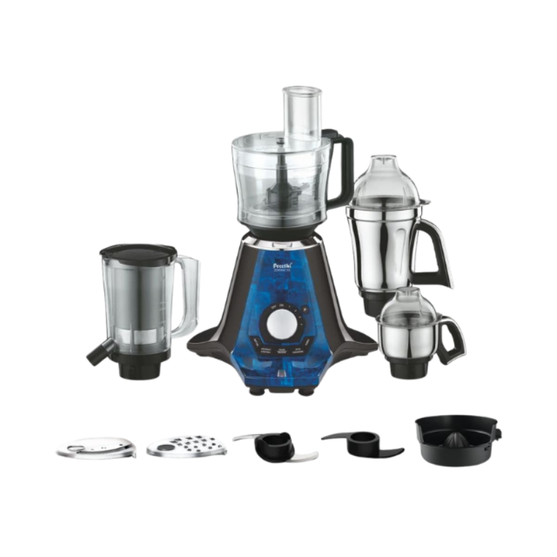 Preethi Zodiac 2.0 1000 Watts, Smart Mixer Grinder, 4 Jars (1 Food Processor Jar, 2 Stainless Steel Jars, Juicer Jar), Atta Kneading, Powerful Grinding, 2 Year Warranty, Lifelong Free Service, Blue